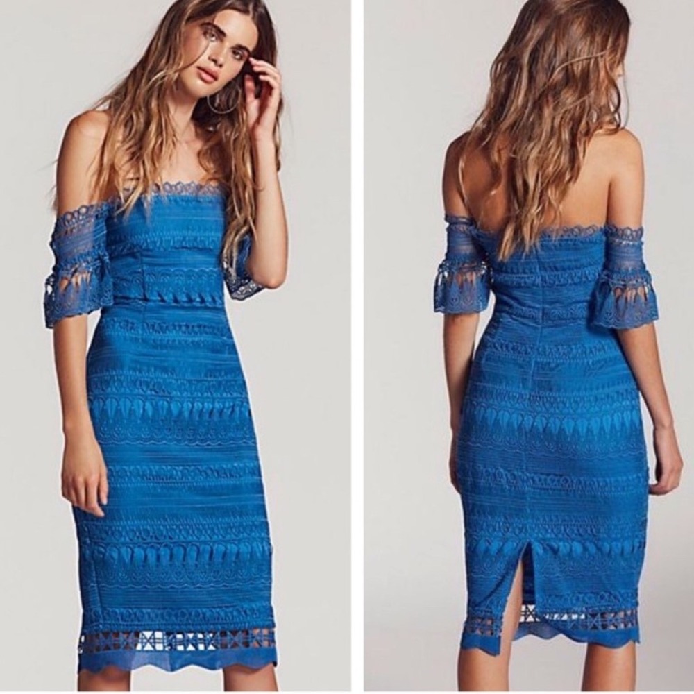 Free People x Saylor Mariah Crochet Lace Dress In Wlectric Blue Size X-Small
